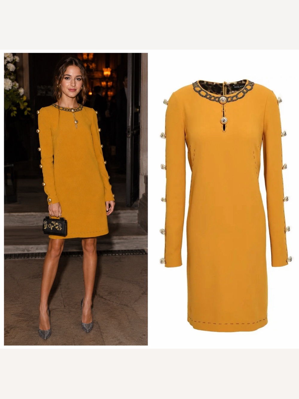 DOLCE & GABBANA Gold Yellow Embellished Shift Dress Beaded Cocktail US4 NWT 🟡